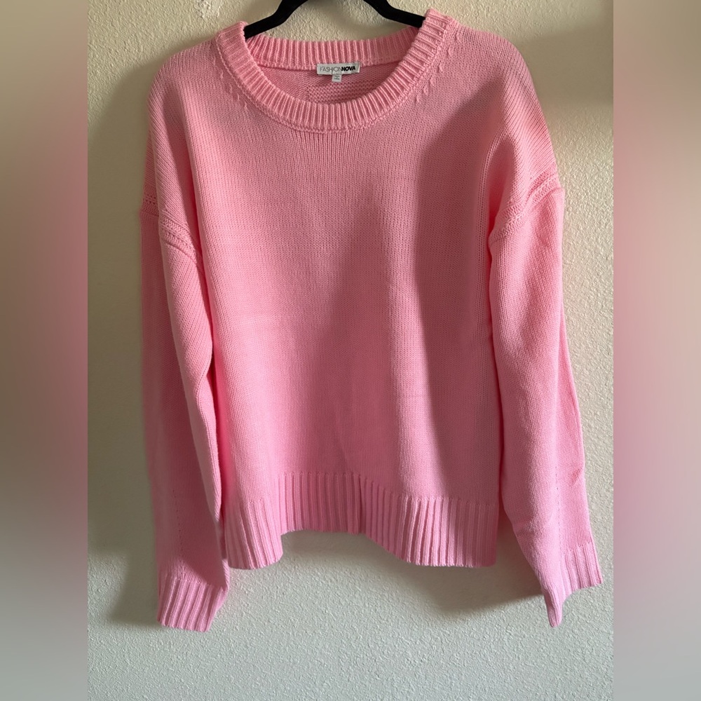 Fashion Nova Pink Knit Sweater | Soft Cozy Pullover | Size Large